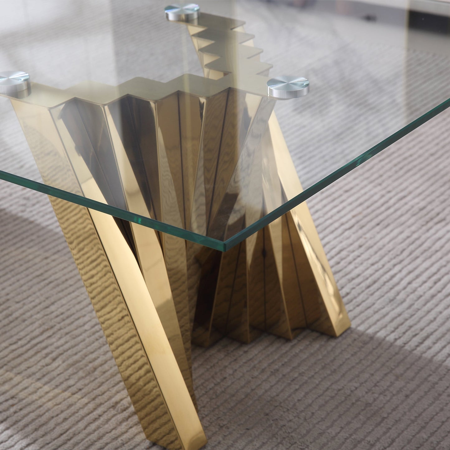 Stylish Coffee Table with 10mm Tempered Glass & Gold/Silver Mirrored Stainless Steel