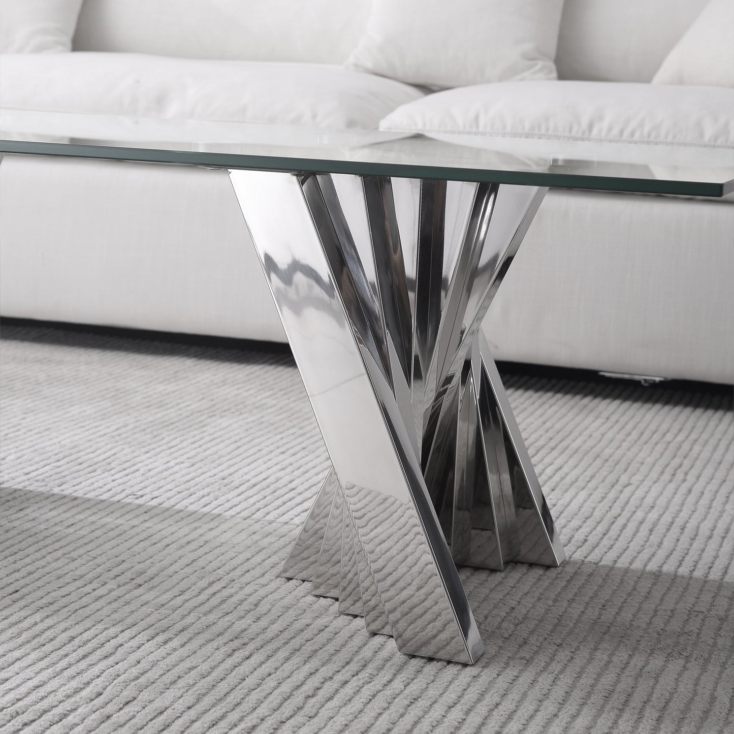 Stylish Coffee Table with 10mm Tempered Glass & Gold/Silver Mirrored Stainless Steel