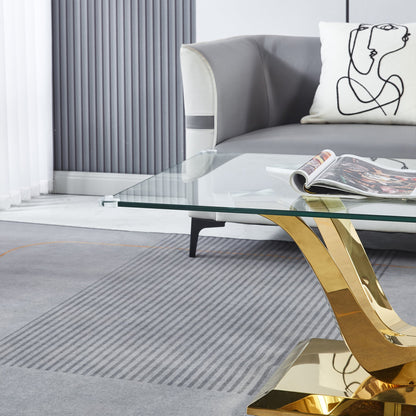 Elegant Coffee Table with Tempered Glass Top & Stainless Steel Frame - Gold/Silver Mirrored Finish