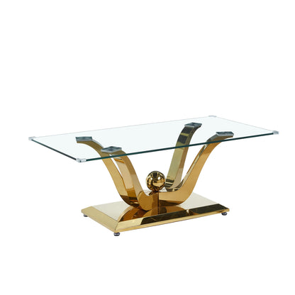 Elegant Coffee Table with Tempered Glass Top & Stainless Steel Frame - Gold/Silver Mirrored Finish