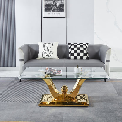 Elegant Coffee Table with Tempered Glass Top & Stainless Steel Frame - Gold/Silver Mirrored Finish