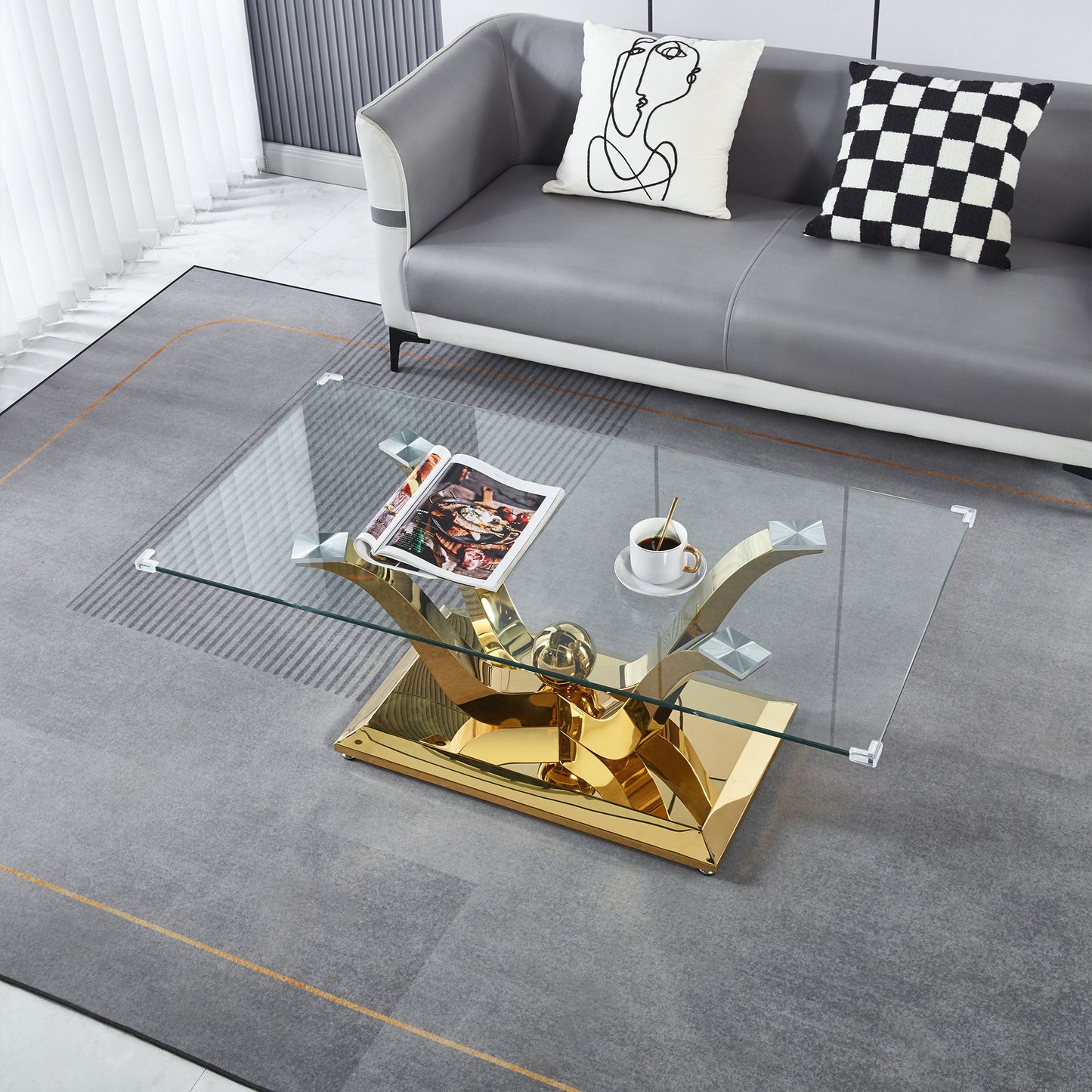 Elegant Coffee Table with Tempered Glass Top & Stainless Steel Frame - Gold/Silver Mirrored Finish