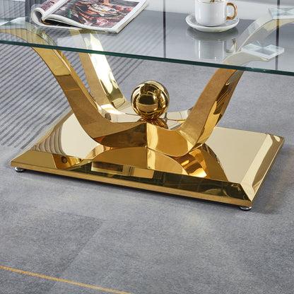 Elegant Coffee Table with Tempered Glass Top & Stainless Steel Frame - Gold/Silver Mirrored Finish