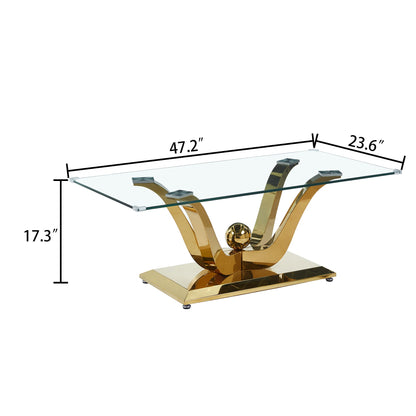 Elegant Coffee Table with Tempered Glass Top & Stainless Steel Frame - Gold/Silver Mirrored Finish