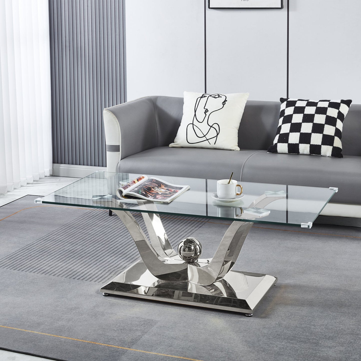 Elegant Coffee Table with Tempered Glass Top & Stainless Steel Frame - Gold/Silver Mirrored Finish