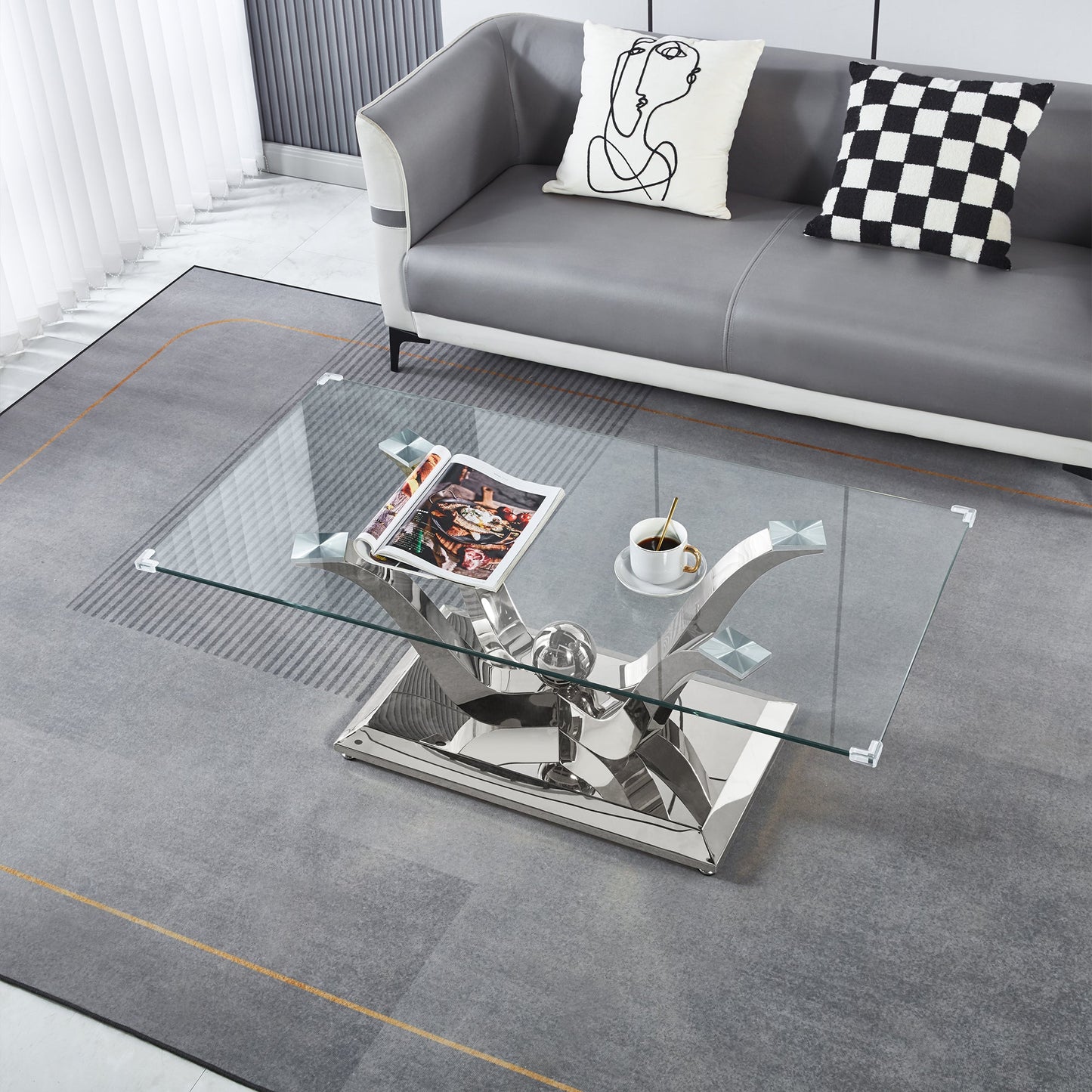 Elegant Coffee Table with Tempered Glass Top & Stainless Steel Frame - Gold/Silver Mirrored Finish