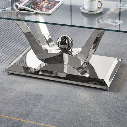 Elegant Coffee Table with Tempered Glass Top & Stainless Steel Frame - Gold/Silver Mirrored Finish