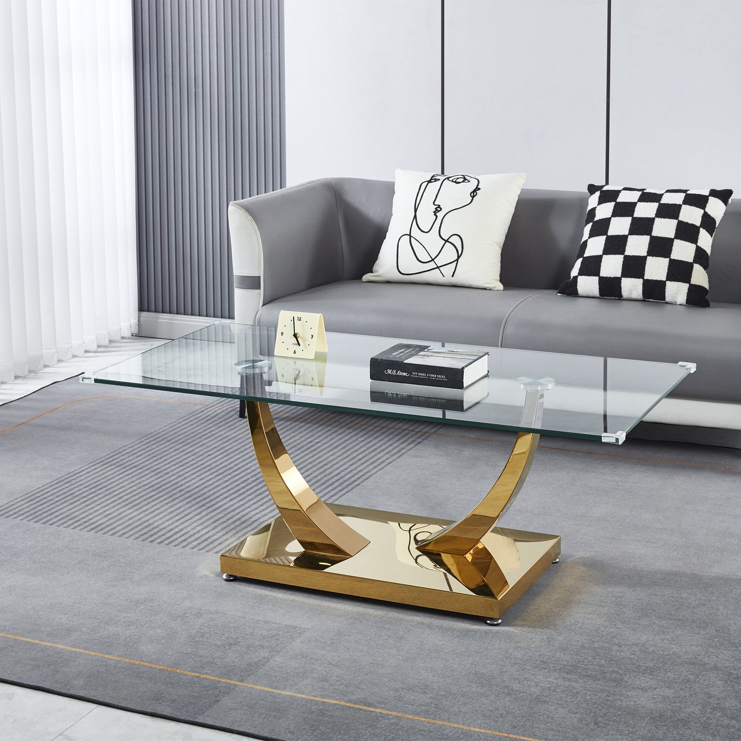 Luxury Coffee Table with 10mm Tempered Glass & Stainless Steel - Gold/Silver Mirrored Finish