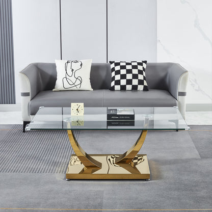 Luxury Coffee Table with 10mm Tempered Glass & Stainless Steel - Gold/Silver Mirrored Finish