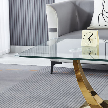 Luxury Coffee Table with 10mm Tempered Glass & Stainless Steel - Gold/Silver Mirrored Finish