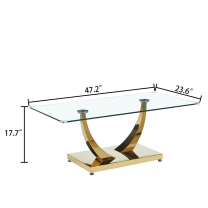 Luxury Coffee Table with 10mm Tempered Glass & Stainless Steel - Gold/Silver Mirrored Finish