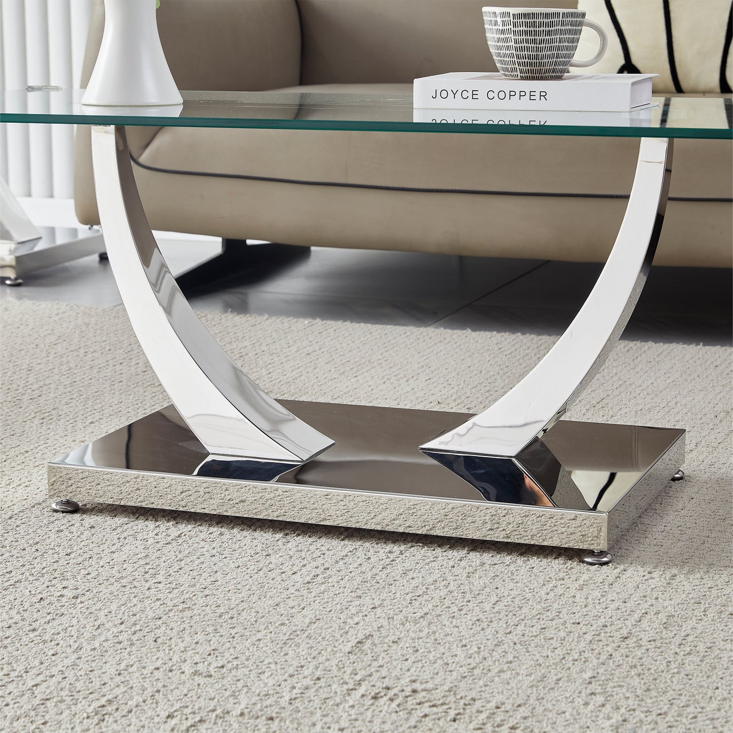 Luxury Coffee Table with 10mm Tempered Glass & Stainless Steel - Gold/Silver Mirrored Finish