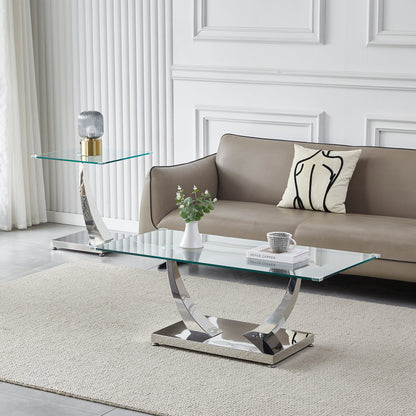 Luxury Coffee Table with 10mm Tempered Glass & Stainless Steel - Gold/Silver Mirrored Finish