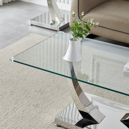 Luxury Coffee Table with 10mm Tempered Glass & Stainless Steel - Gold/Silver Mirrored Finish