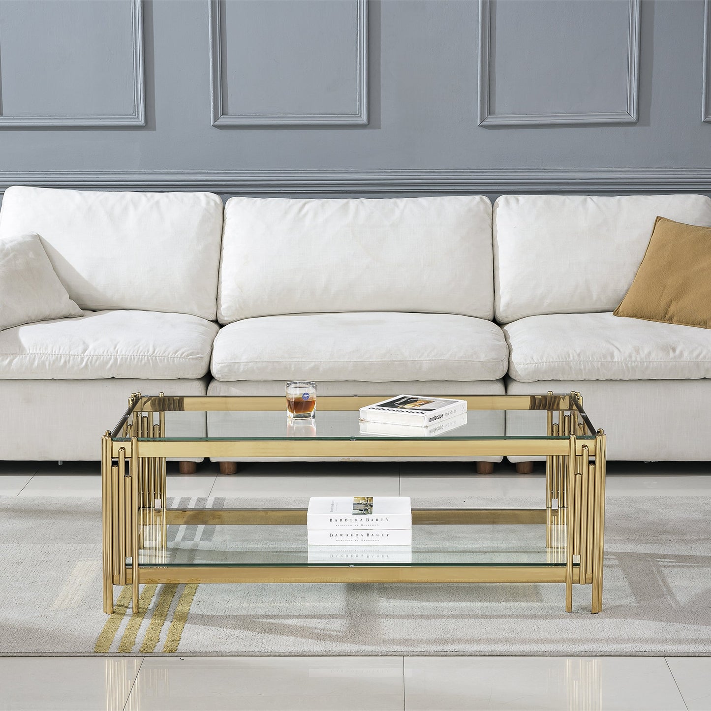 Stylish Coffee Table with 8mm Clear/Black Tempered Glass & Stainless Steel - Gold/Silver Mirrored Finish