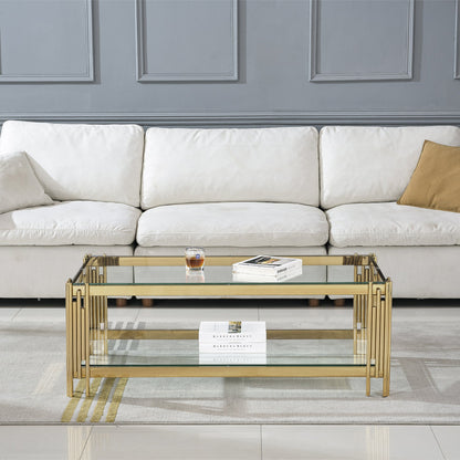 Stylish Coffee Table with 8mm Clear/Black Tempered Glass & Stainless Steel - Gold/Silver Mirrored Finish