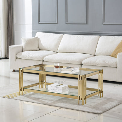 Stylish Coffee Table with 8mm Clear/Black Tempered Glass & Stainless Steel - Gold/Silver Mirrored Finish