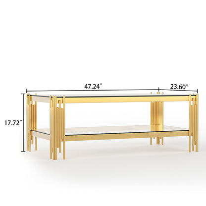 Stylish Coffee Table with 8mm Clear/Black Tempered Glass & Stainless Steel - Gold/Silver Mirrored Finish