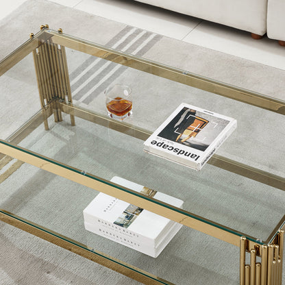 Stylish Coffee Table with 8mm Clear/Black Tempered Glass & Stainless Steel - Gold/Silver Mirrored Finish