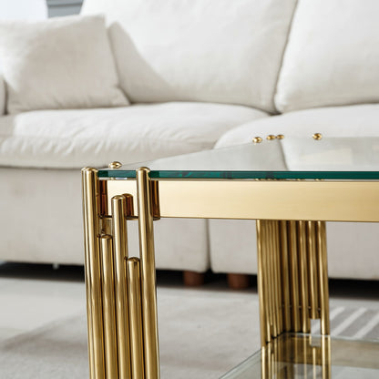 Stylish Coffee Table with 8mm Clear/Black Tempered Glass & Stainless Steel - Gold/Silver Mirrored Finish