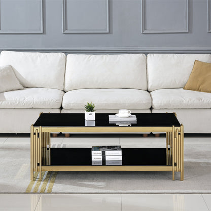 Stylish Coffee Table with 8mm Clear/Black Tempered Glass & Stainless Steel - Gold/Silver Mirrored Finish