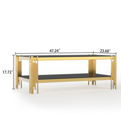 Stylish Coffee Table with 8mm Clear/Black Tempered Glass & Stainless Steel - Gold/Silver Mirrored Finish