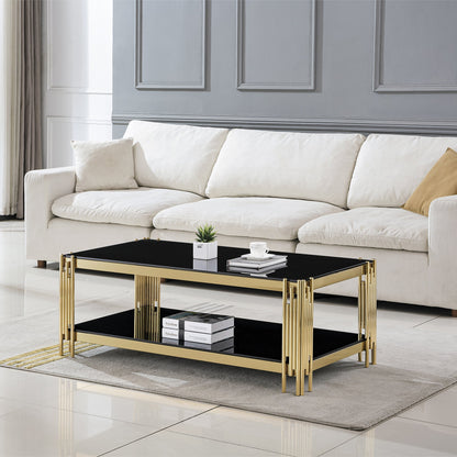 Stylish Coffee Table with 8mm Clear/Black Tempered Glass & Stainless Steel - Gold/Silver Mirrored Finish