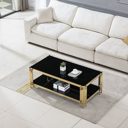 Stylish Coffee Table with 8mm Clear/Black Tempered Glass & Stainless Steel - Gold/Silver Mirrored Finish