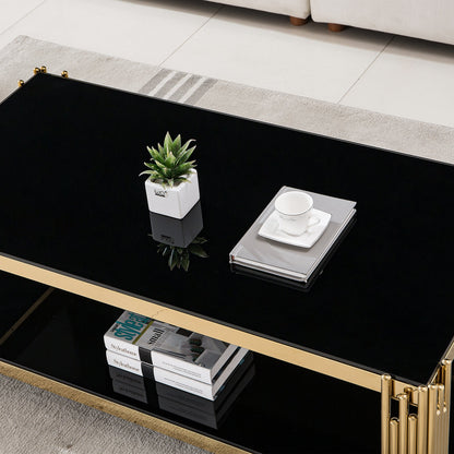 Stylish Coffee Table with 8mm Clear/Black Tempered Glass & Stainless Steel - Gold/Silver Mirrored Finish