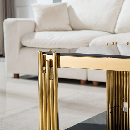 Stylish Coffee Table with 8mm Clear/Black Tempered Glass & Stainless Steel - Gold/Silver Mirrored Finish