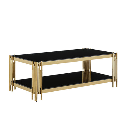 Stylish Coffee Table with 8mm Clear/Black Tempered Glass & Stainless Steel - Gold/Silver Mirrored Finish