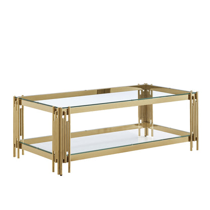 Stylish Coffee Table with 8mm Clear/Black Tempered Glass & Stainless Steel - Gold/Silver Mirrored Finish