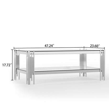 Stylish Coffee Table with 8mm Clear/Black Tempered Glass & Stainless Steel - Gold/Silver Mirrored Finish