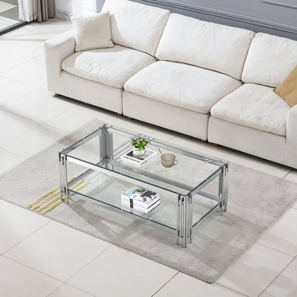 Stylish Coffee Table with 8mm Clear/Black Tempered Glass & Stainless Steel - Gold/Silver Mirrored Finish