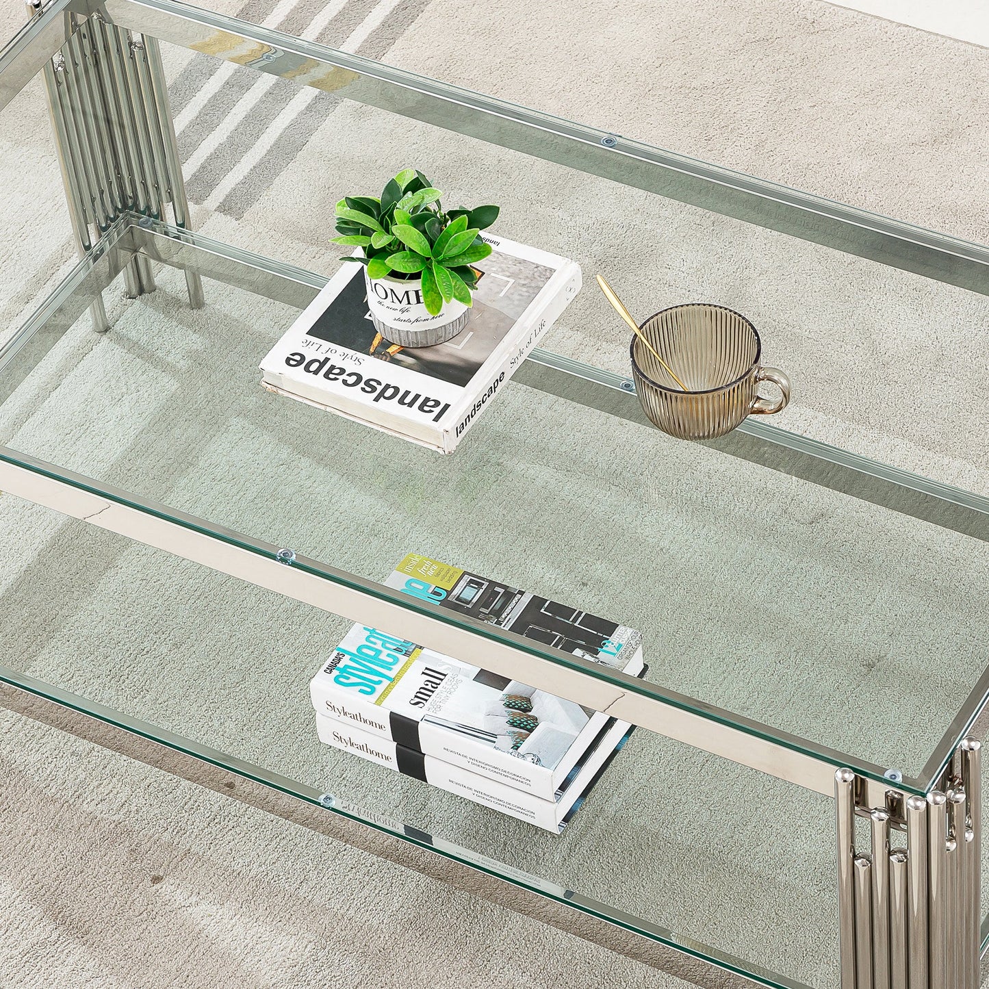 Stylish Coffee Table with 8mm Clear/Black Tempered Glass & Stainless Steel - Gold/Silver Mirrored Finish