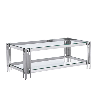 Stylish Coffee Table with 8mm Clear/Black Tempered Glass & Stainless Steel - Gold/Silver Mirrored Finish