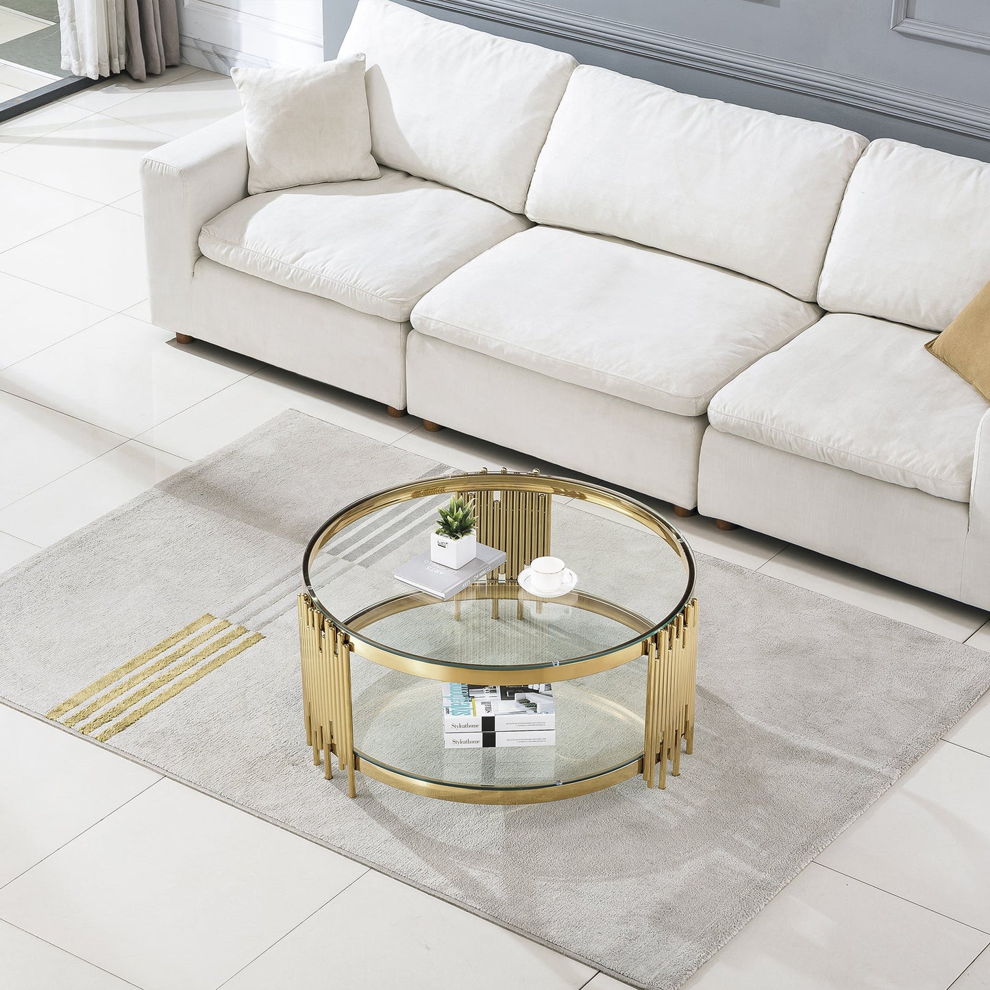 Modern Coffee Table with 8mm Clear/Black Tempered Glass & Stainless Steel - Gold/Silver Mirrored Finish