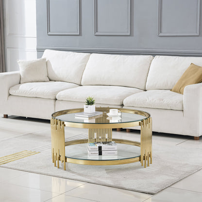 Modern Coffee Table with 8mm Clear/Black Tempered Glass & Stainless Steel - Gold/Silver Mirrored Finish