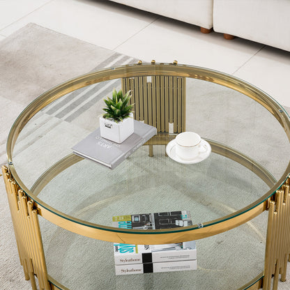 Modern Coffee Table with 8mm Clear/Black Tempered Glass & Stainless Steel - Gold/Silver Mirrored Finish