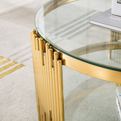 Modern Coffee Table with 8mm Clear/Black Tempered Glass & Stainless Steel - Gold/Silver Mirrored Finish