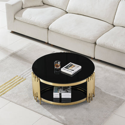 Modern Coffee Table with 8mm Clear/Black Tempered Glass & Stainless Steel - Gold/Silver Mirrored Finish