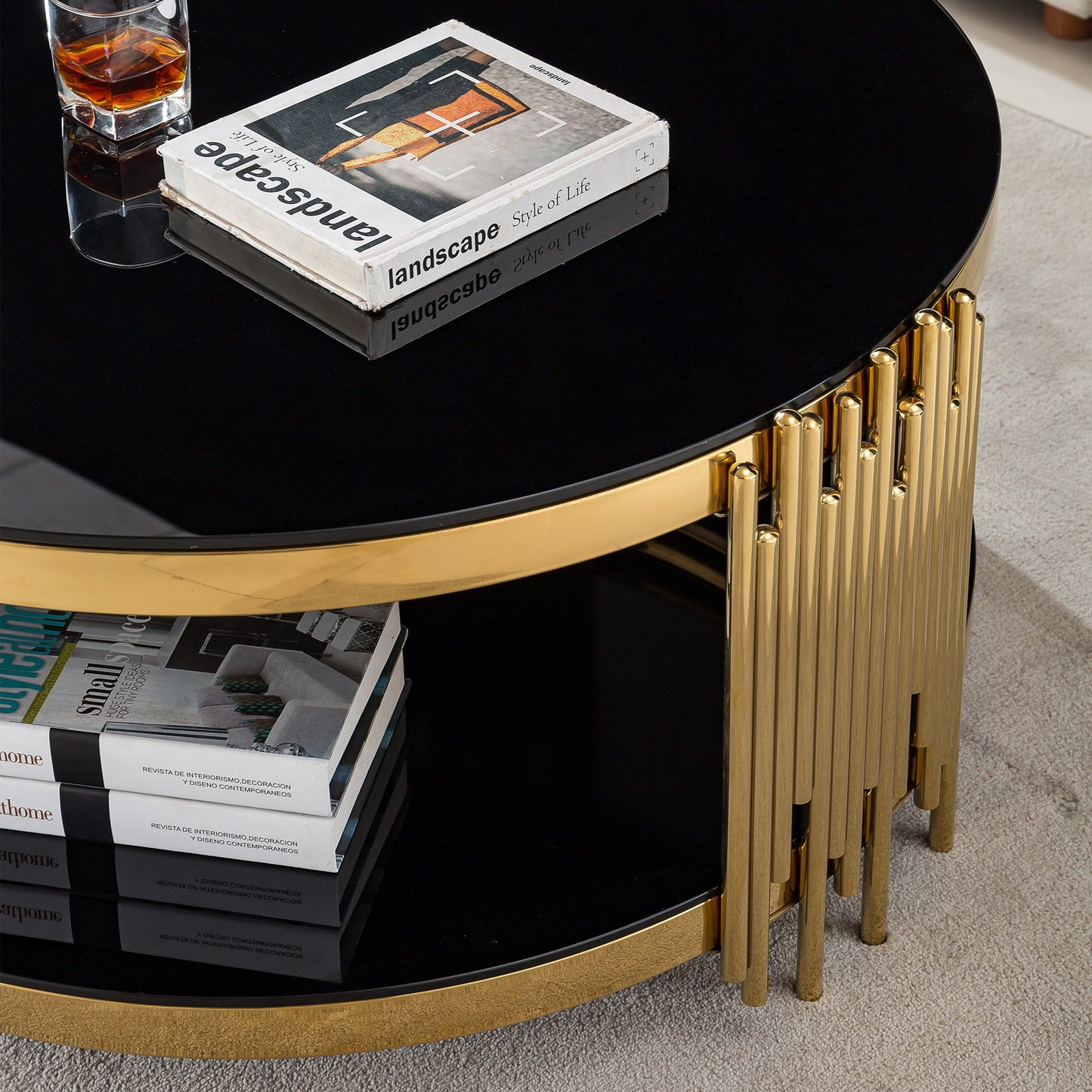 Modern Coffee Table with 8mm Clear/Black Tempered Glass & Stainless Steel - Gold/Silver Mirrored Finish