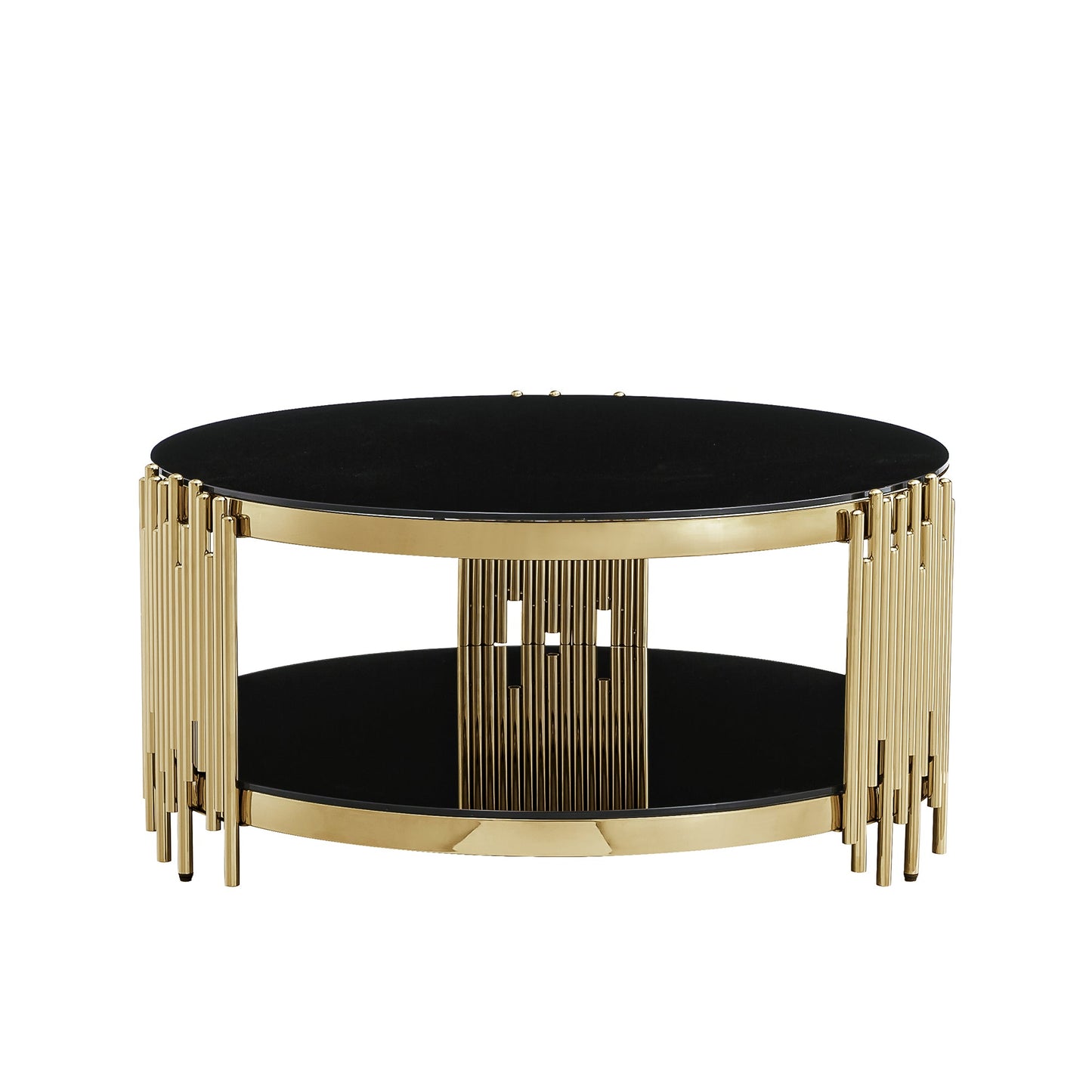 Modern Coffee Table with 8mm Clear/Black Tempered Glass & Stainless Steel - Gold/Silver Mirrored Finish