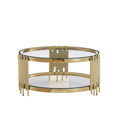 Modern Coffee Table with 8mm Clear/Black Tempered Glass & Stainless Steel - Gold/Silver Mirrored Finish