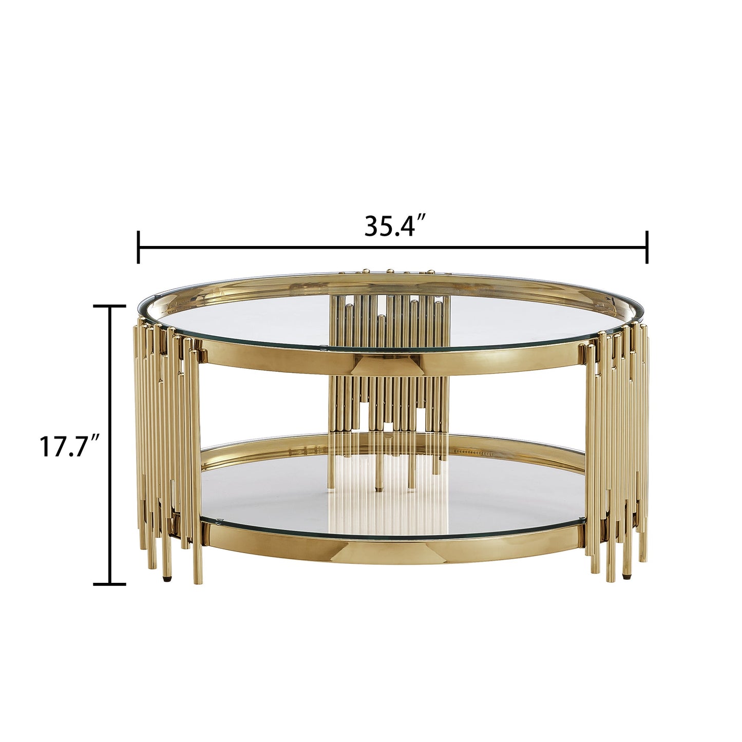 Modern Coffee Table with 8mm Clear/Black Tempered Glass & Stainless Steel - Gold/Silver Mirrored Finish