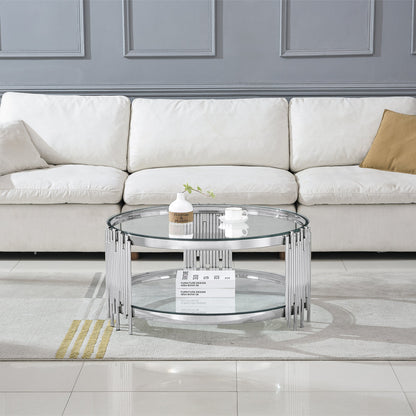 Modern Coffee Table with 8mm Clear/Black Tempered Glass & Stainless Steel - Gold/Silver Mirrored Finish