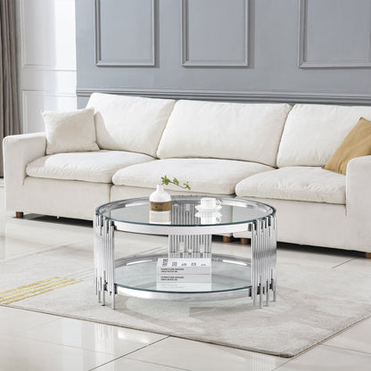 Modern Coffee Table with 8mm Clear/Black Tempered Glass & Stainless Steel - Gold/Silver Mirrored Finish