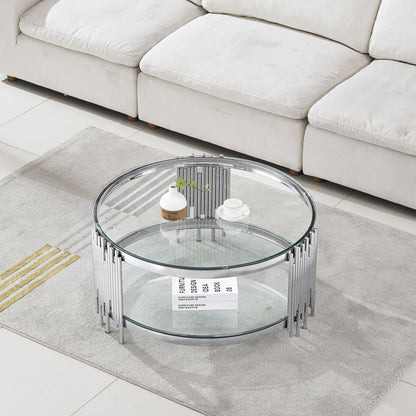 Modern Coffee Table with 8mm Clear/Black Tempered Glass & Stainless Steel - Gold/Silver Mirrored Finish