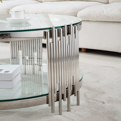 Modern Coffee Table with 8mm Clear/Black Tempered Glass & Stainless Steel - Gold/Silver Mirrored Finish