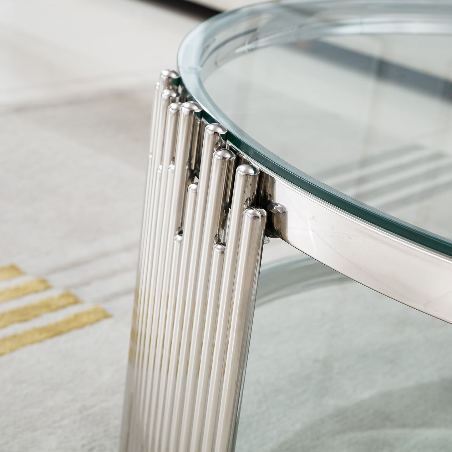 Modern Coffee Table with 8mm Clear/Black Tempered Glass & Stainless Steel - Gold/Silver Mirrored Finish